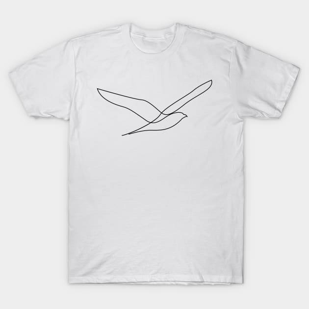 Freedom - single line seagull art T-Shirt by addillum